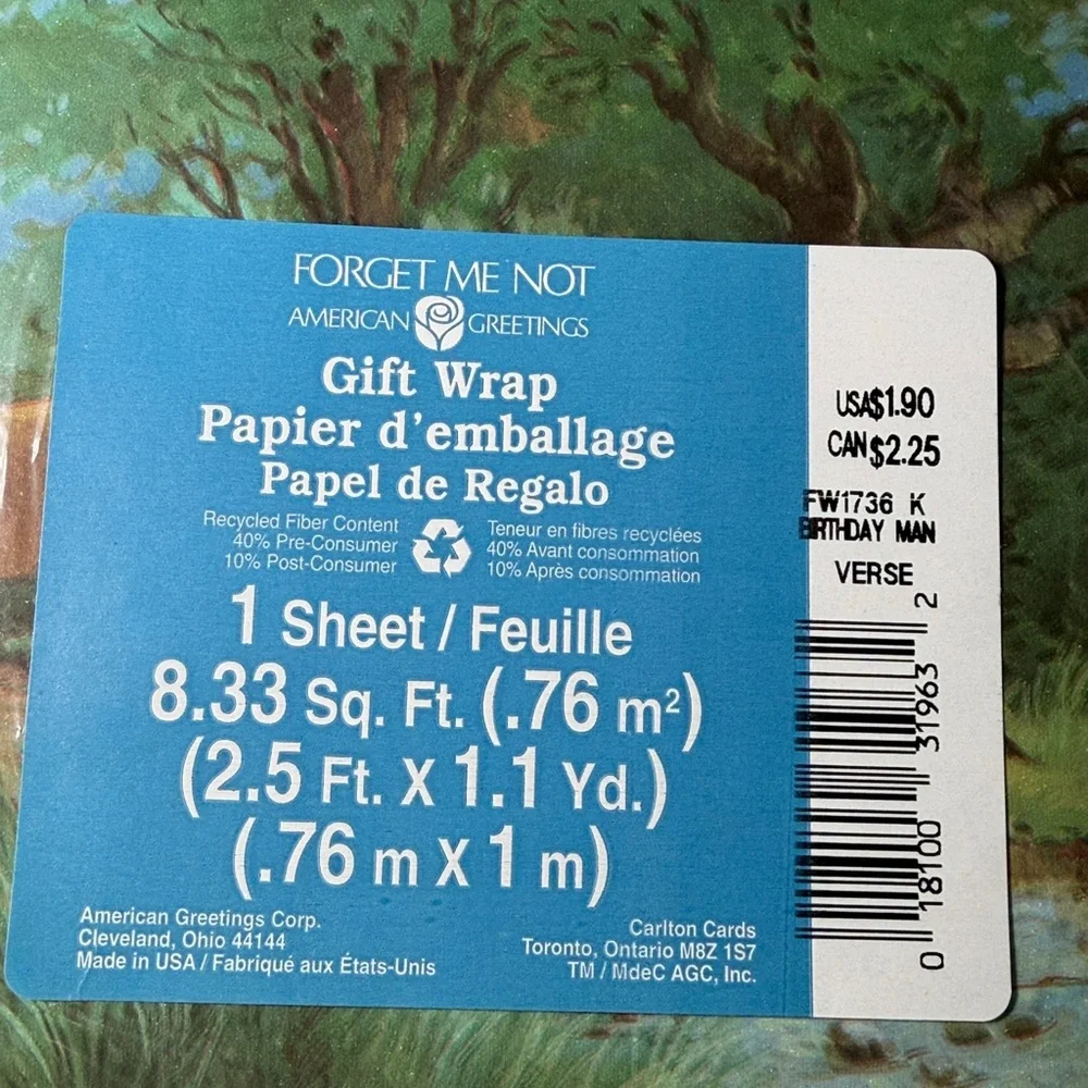 5/$25 VINTAGE Birthday Wrapping Paper Man Country Barn Deer
